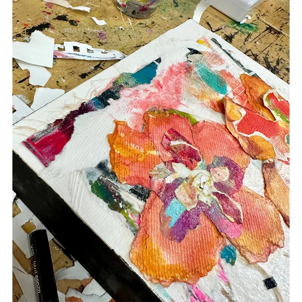 Torn Paper Floral Collage - Original Mixed Media Artwork
